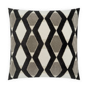 A square throw pillow featuring a geometric diamond pattern in black, gray, and off-white, with a textured ribbed fabric.
