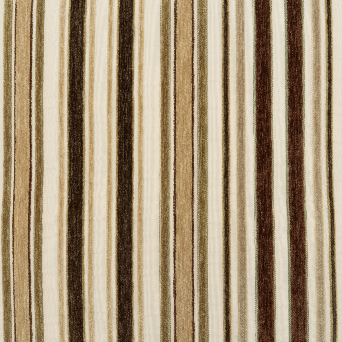 Vertical striped fabric pattern with alternating stripes of cream, tan, light brown, and dark brown.