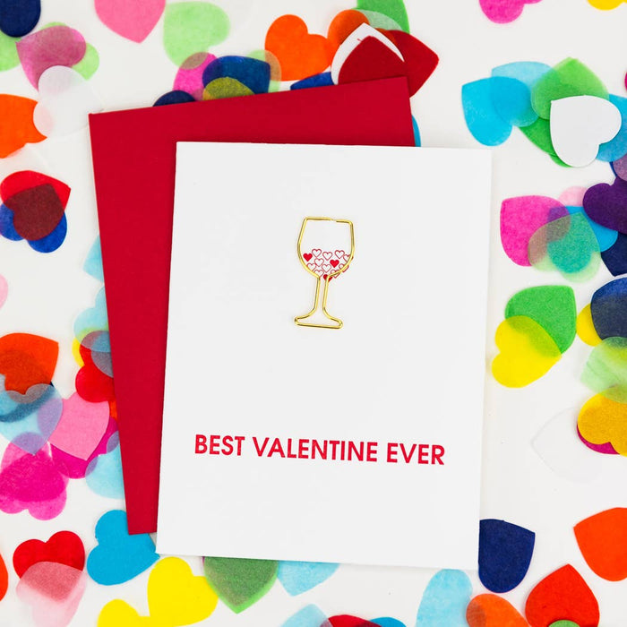 Best Valentine Ever - Love | Frienship - Wine Paperclip Card Greeting Cards