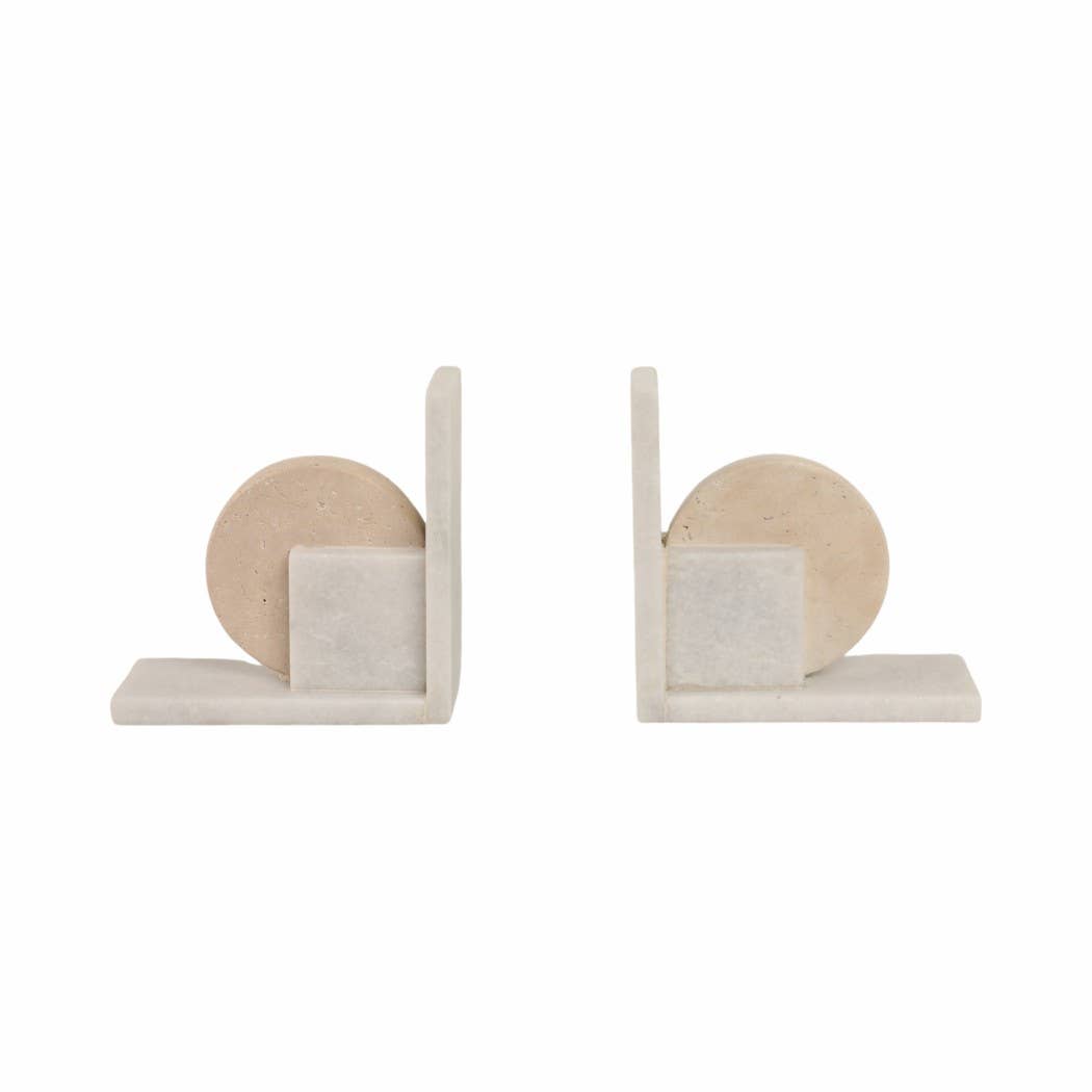 White/Tan Marble Geometric Bookends S/2