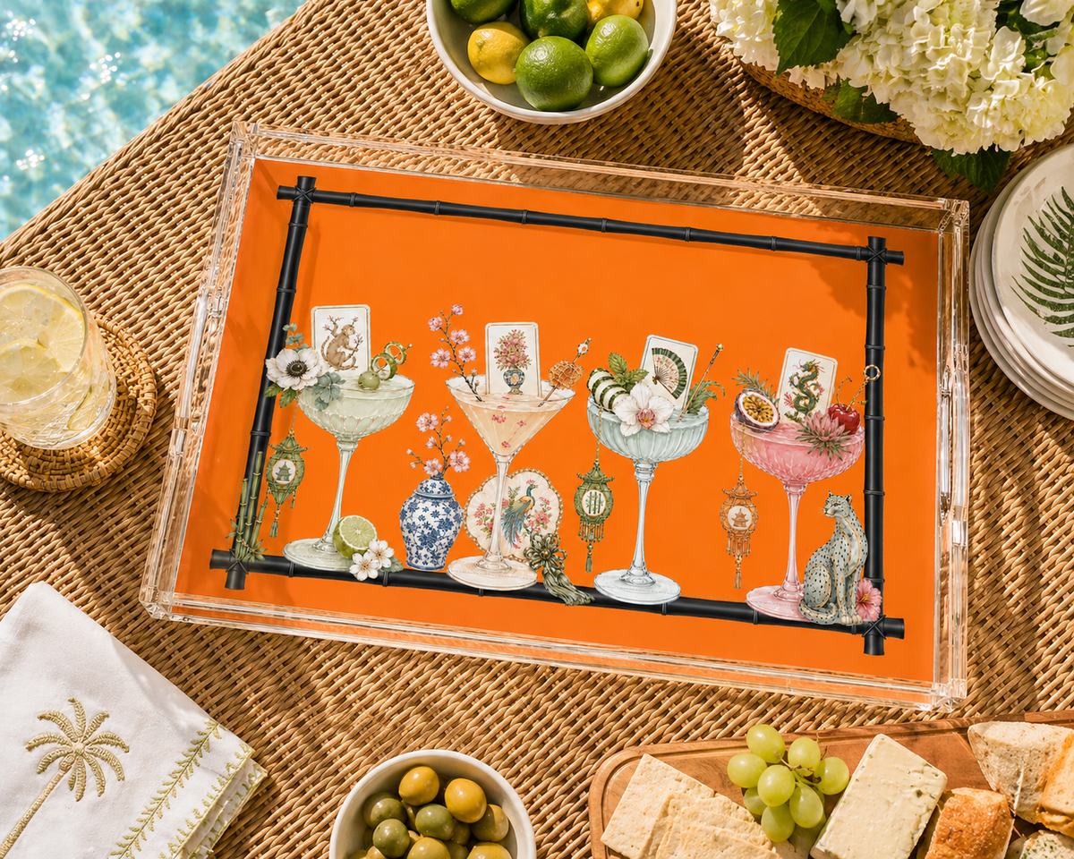 Acrylic Vanity/Bar Tray Mahjong Tiles & Tinis