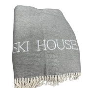 Pixel Throw With Ivory Fringes Light Grey "SKI HOUSE" Throws