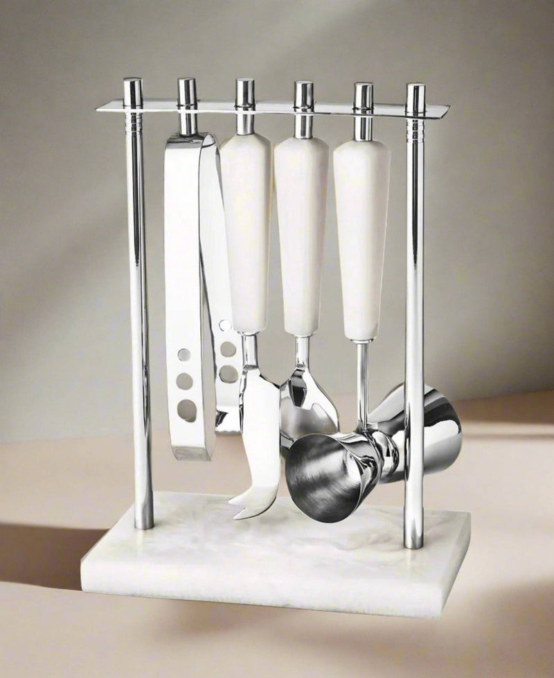 Azure Matte White Resin & Stainless Steel 5 Piece Bar Tool Set