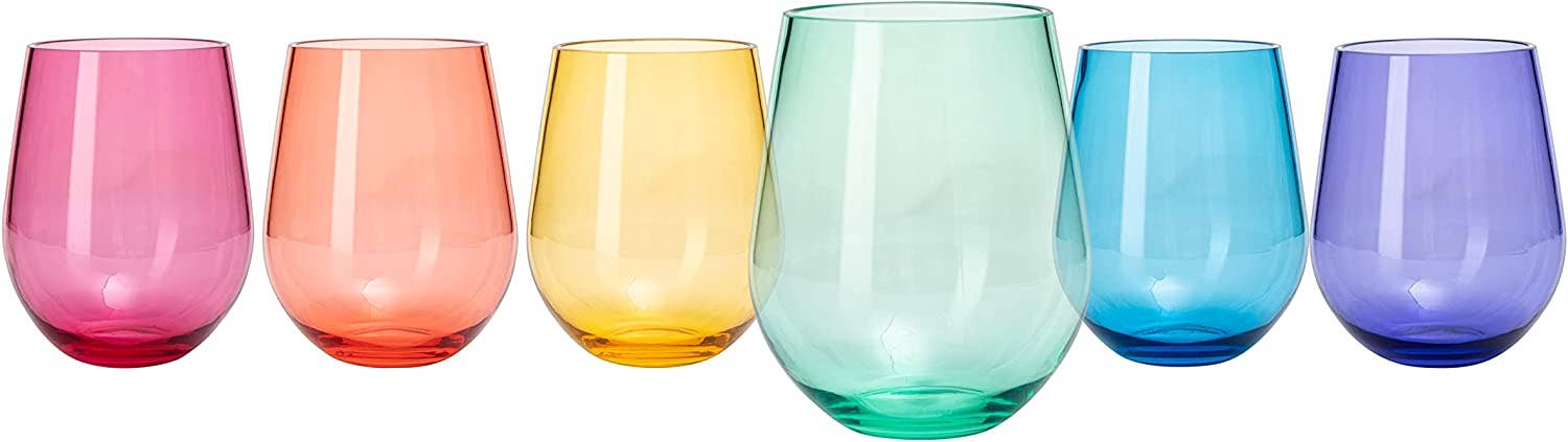 Unbreakable Colored Stemless Wine Glasses S/6 Stemless Wine Glasses