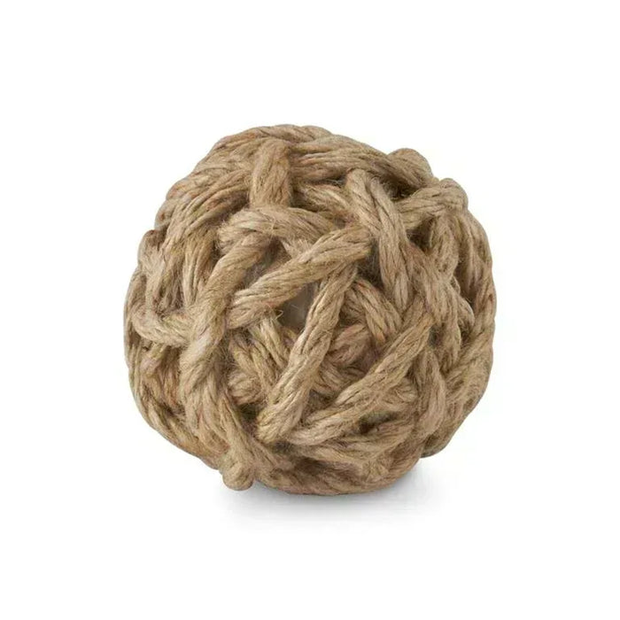 Natural jute 4 inch tan seagrass ball on a white background coastal
