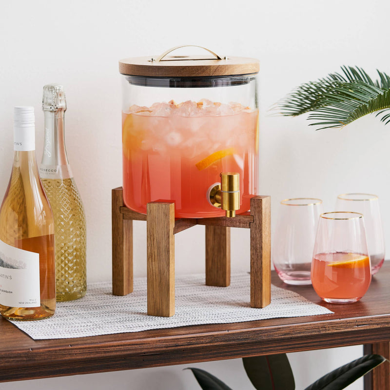 Acacia and Glass Beverage Dispenser