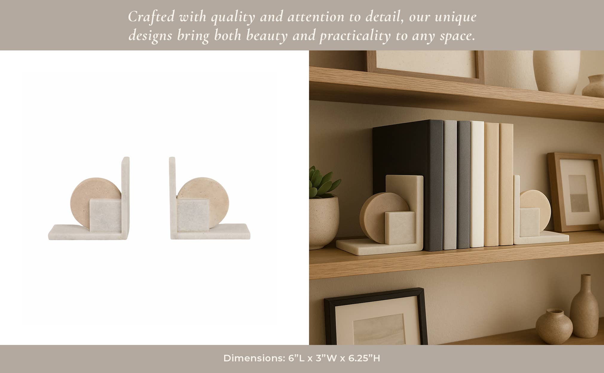 White/Tan Marble Geometric Bookends S/2
