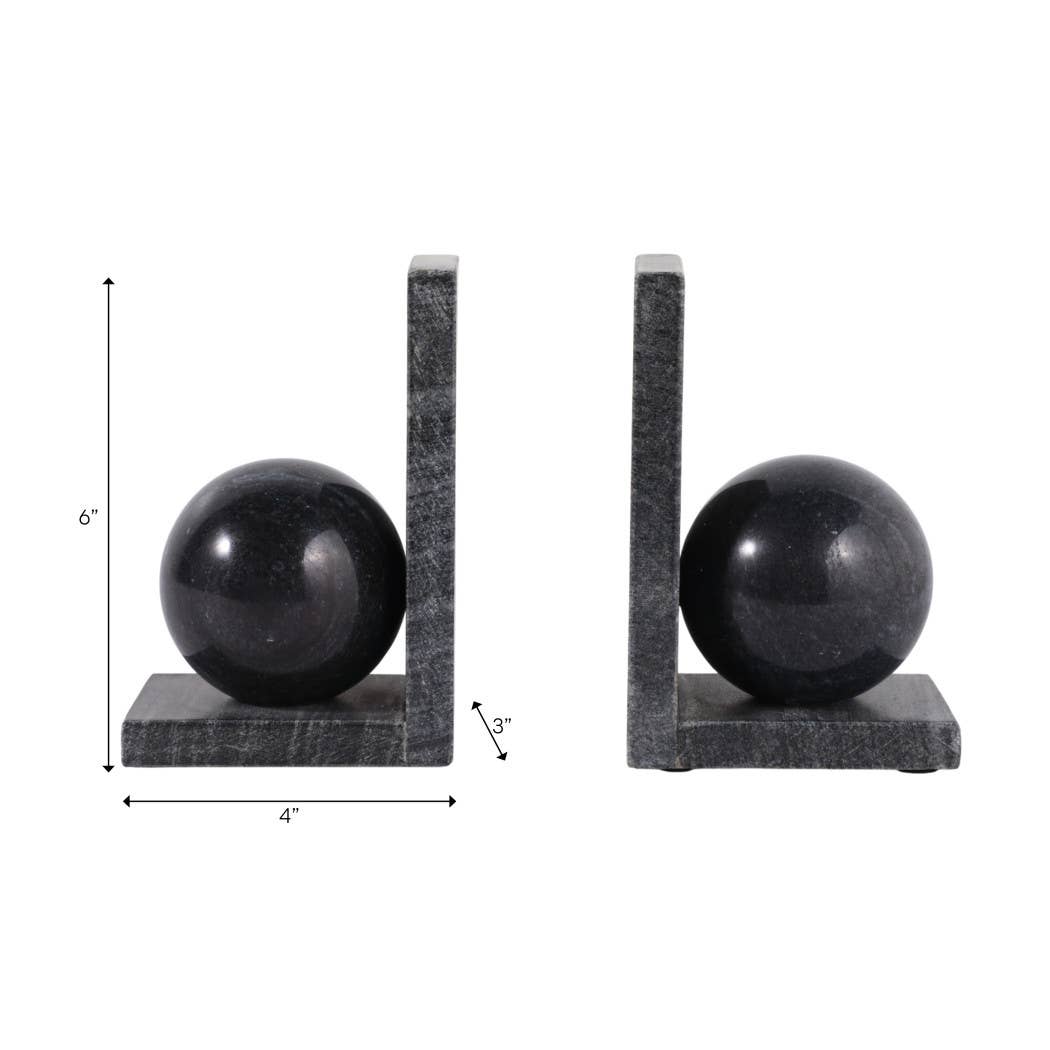 Black Marble Orb Bookends