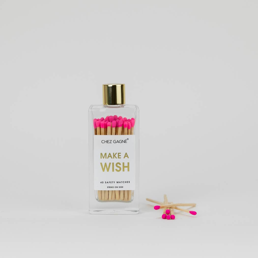 Make A Wish - Birthday Glass Bottle Safety Matches - Bright Pink Matchboxes & Lighters
