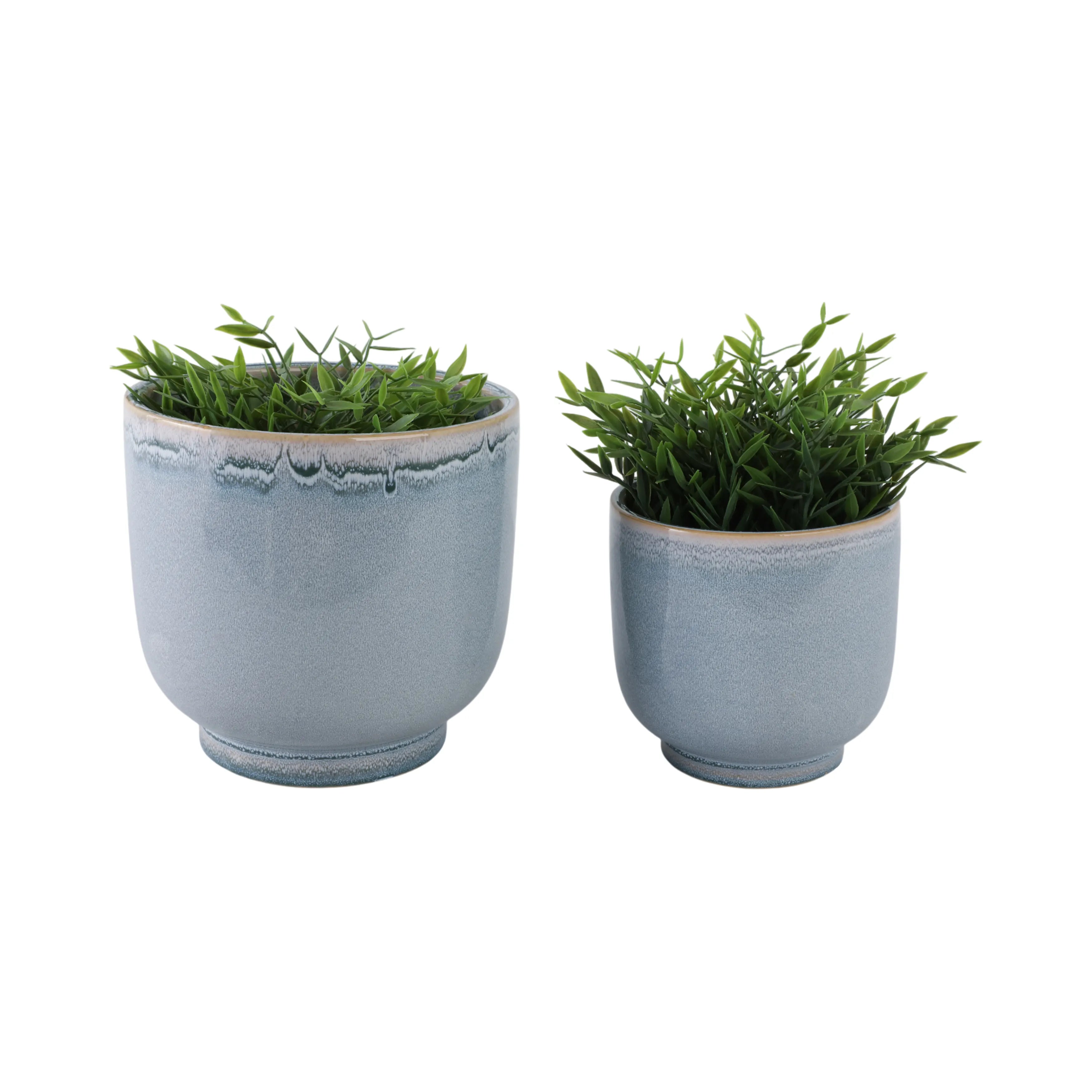 Blue Ceramic Reactive Glazed Planters S/2