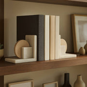White/Tan Marble Geometric Bookends S/2