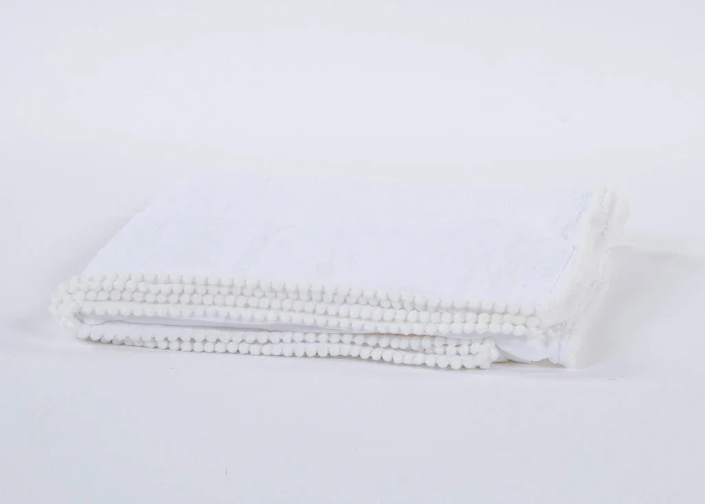 Monogramed Swaddle Baby Blanket Pompom Edge White White Baby Blankets