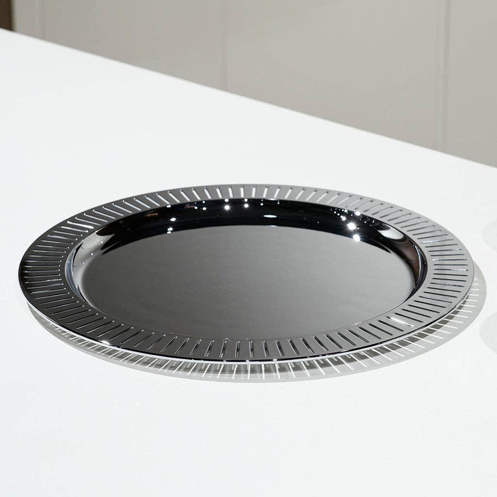 Striations Serving Tray Round Silver Serving Tray