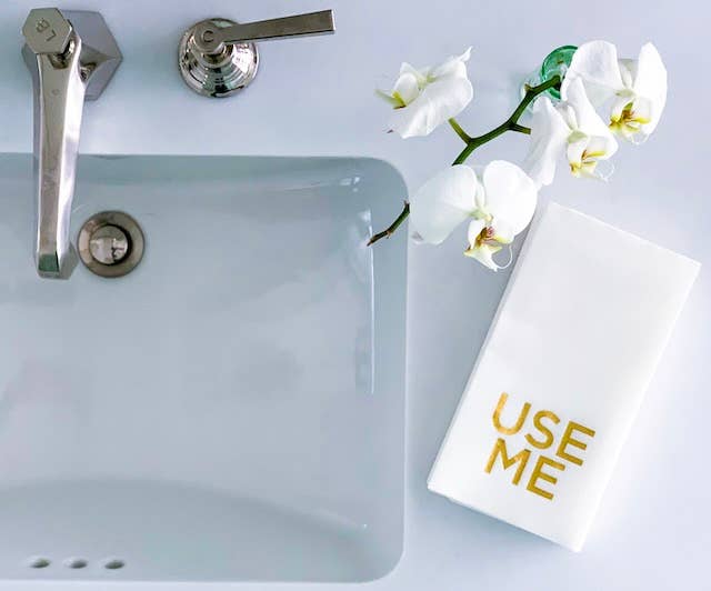 Cloth-Like Disposable Guest Towels USE ME Gold Hand Towels & Holders