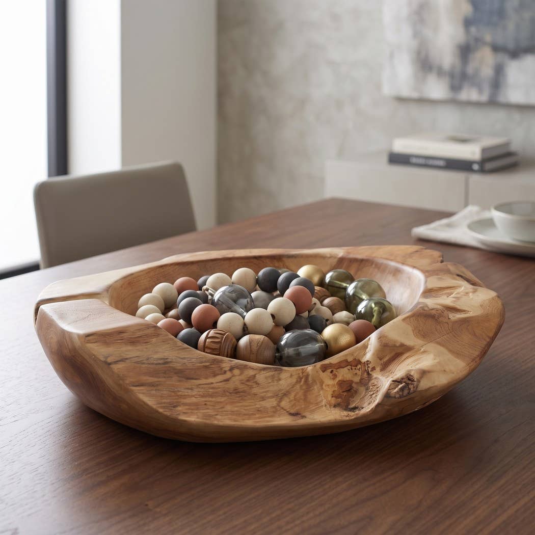 Teak Natural Wood Low Bowl