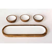 Acacia Wood 3 Dipping Bowls and Tray