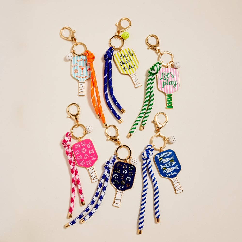 Pickleball Paddle & Ball Bag Charm Keychain