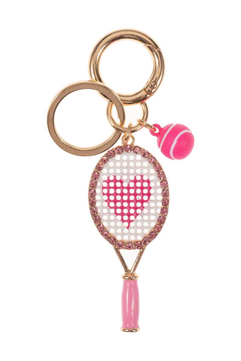 Sports Tennis Racket Enamel W Rhinestones Keychain