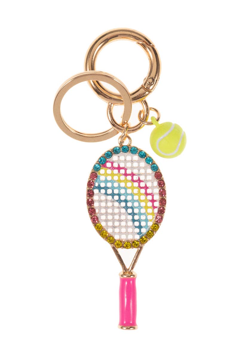 Sports Tennis Racket Enamel W Rhinestones Keychain