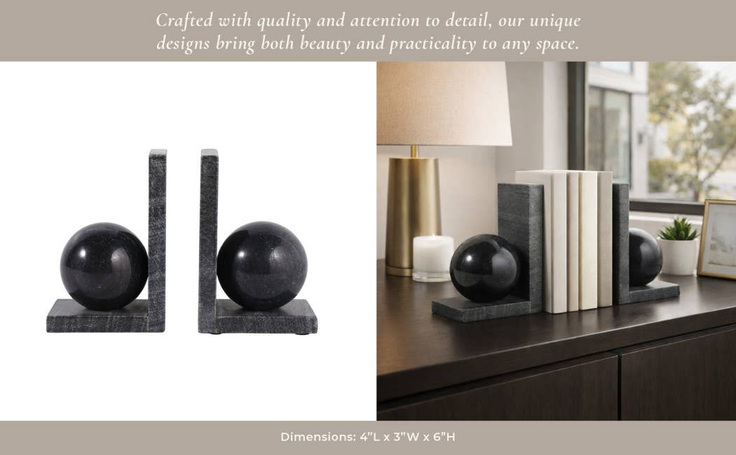 Black Marble Orb Bookends
