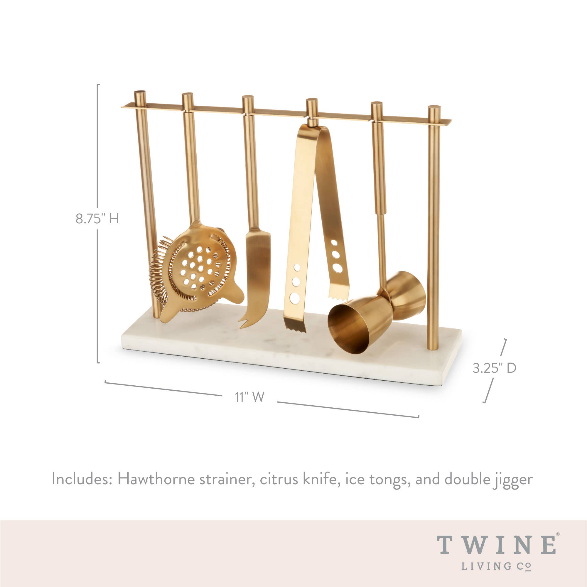 Gold Plated Stainless Steel Bar Tool Set with Marble Stand