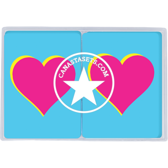 Playing cards Pink heart on blue background