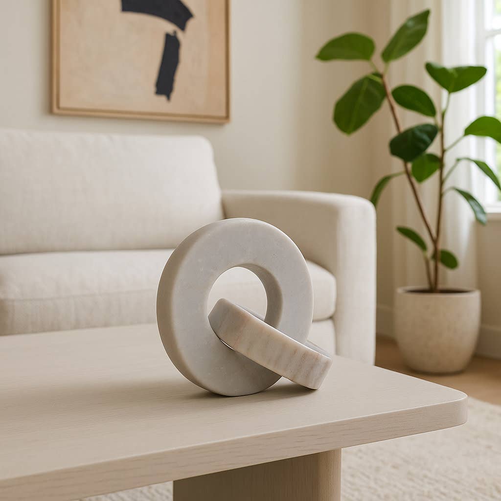 Sculpture Double Ring White/Beige Marble