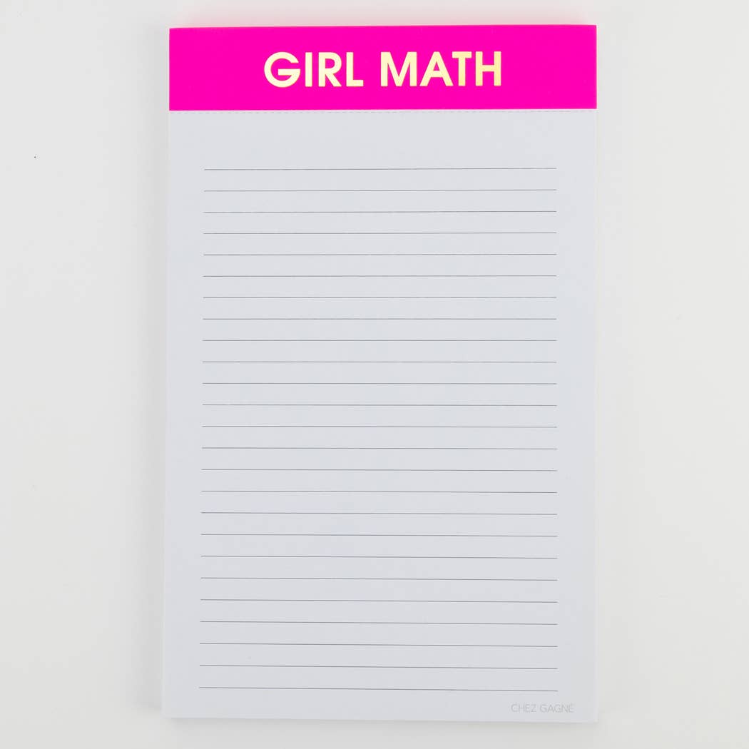 Girl Math - Lined Notepad - Bright Pink - 65 perforated pages - 5x8
