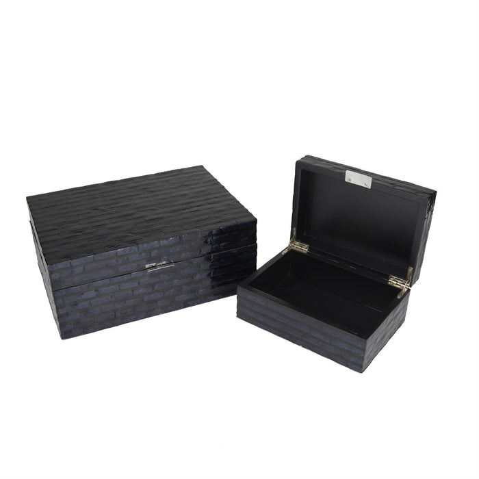 Black MOP/Shell Handmade Decorative Box with Hinged Lid