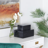 Black MOP/Shell Handmade Decorative Box with Hinged Lid