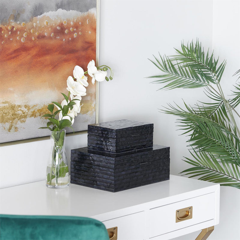 Black MOP/Shell Handmade Decorative Box with Hinged Lid