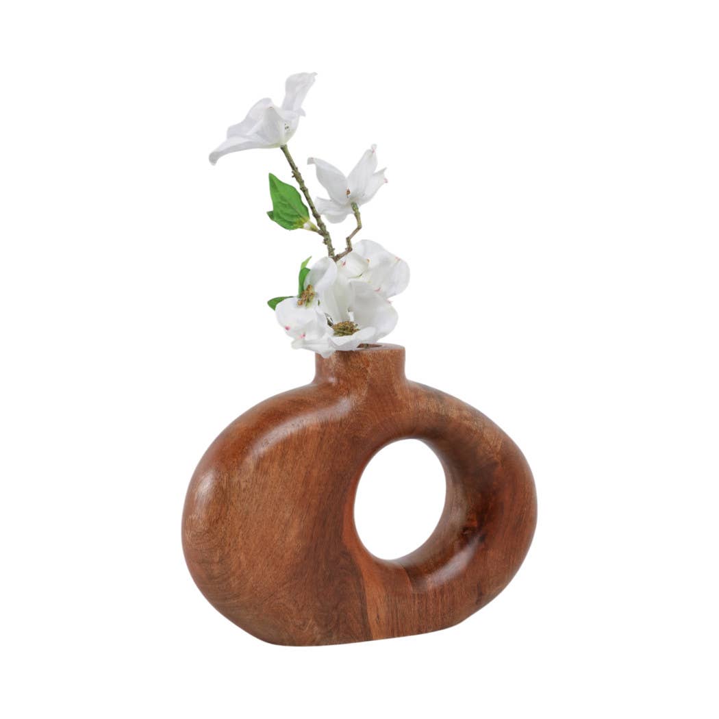 Mango Wood Round Cut-out Vase