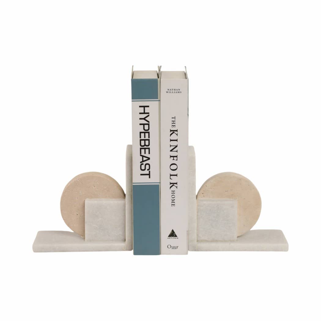 White/Tan Marble Geometric Bookends S/2