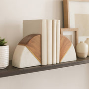 White Marble Wood and Brass Bookends S/2