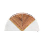 White Marble Wood and Brass Bookends