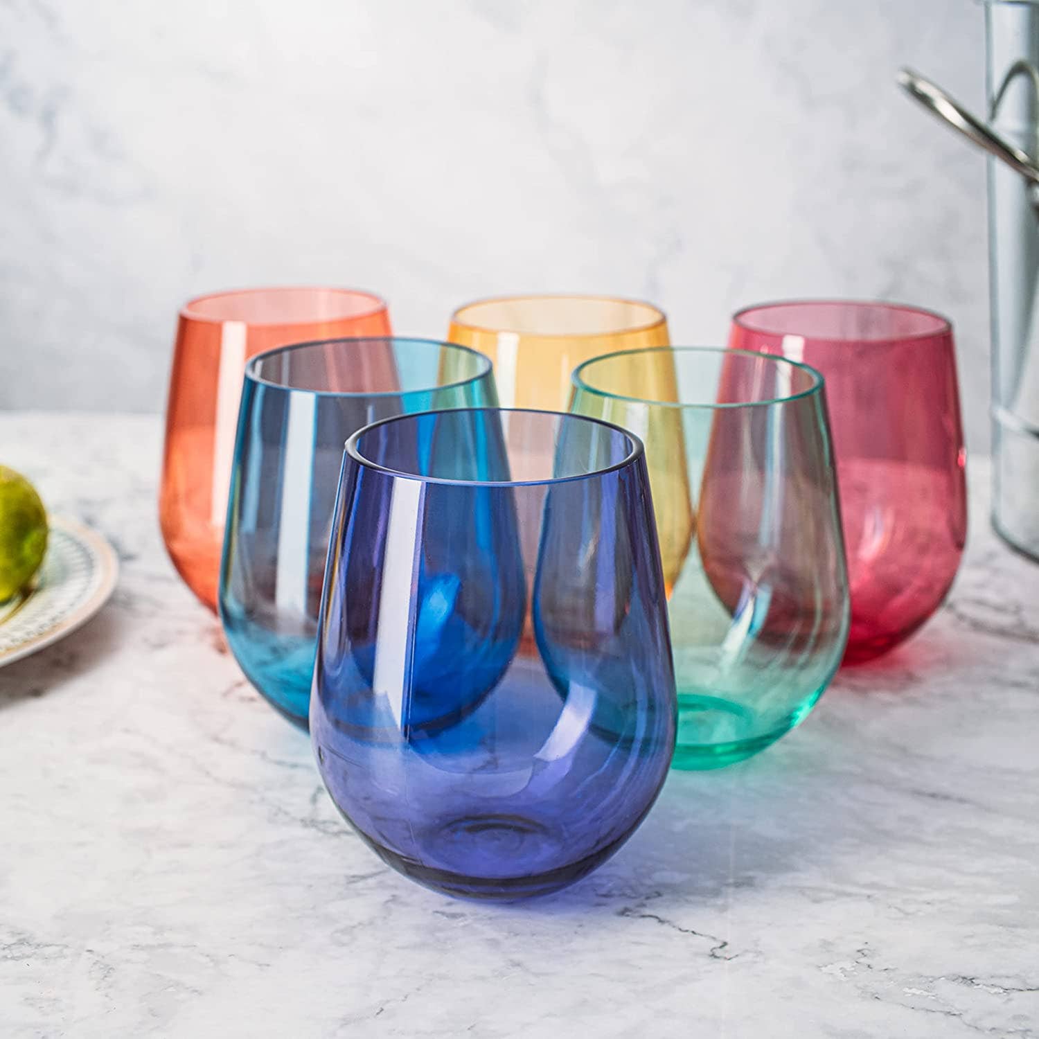 Unbreakable Colored Stemless Wine Glasses S/6 Stemless Wine Glasses