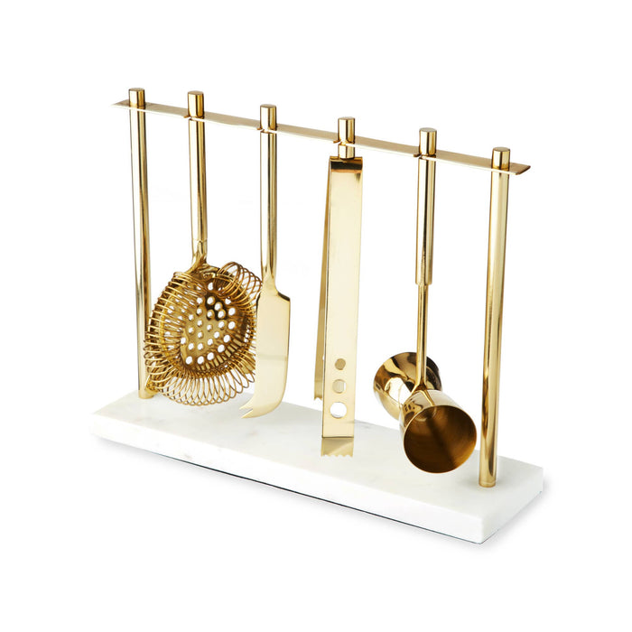 Gold Plated Stainless Steel Bar Tool Set with Marble Stand