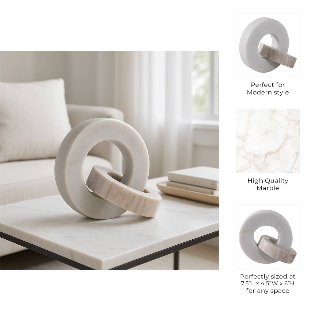 Sculpture Double Ring White/Beige Marble