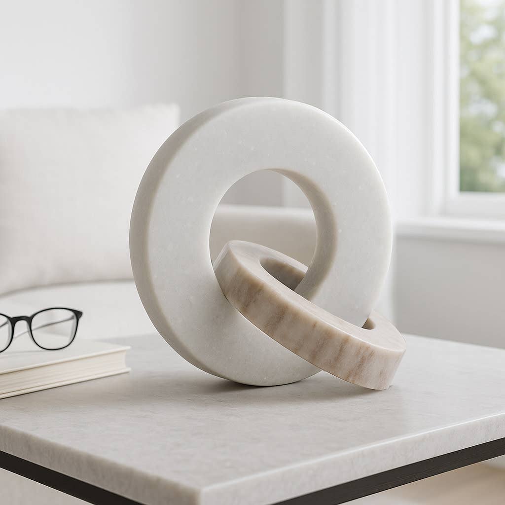 Sculpture Double Ring White/Beige Marble