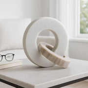Sculpture Double Ring White/Beige Marble