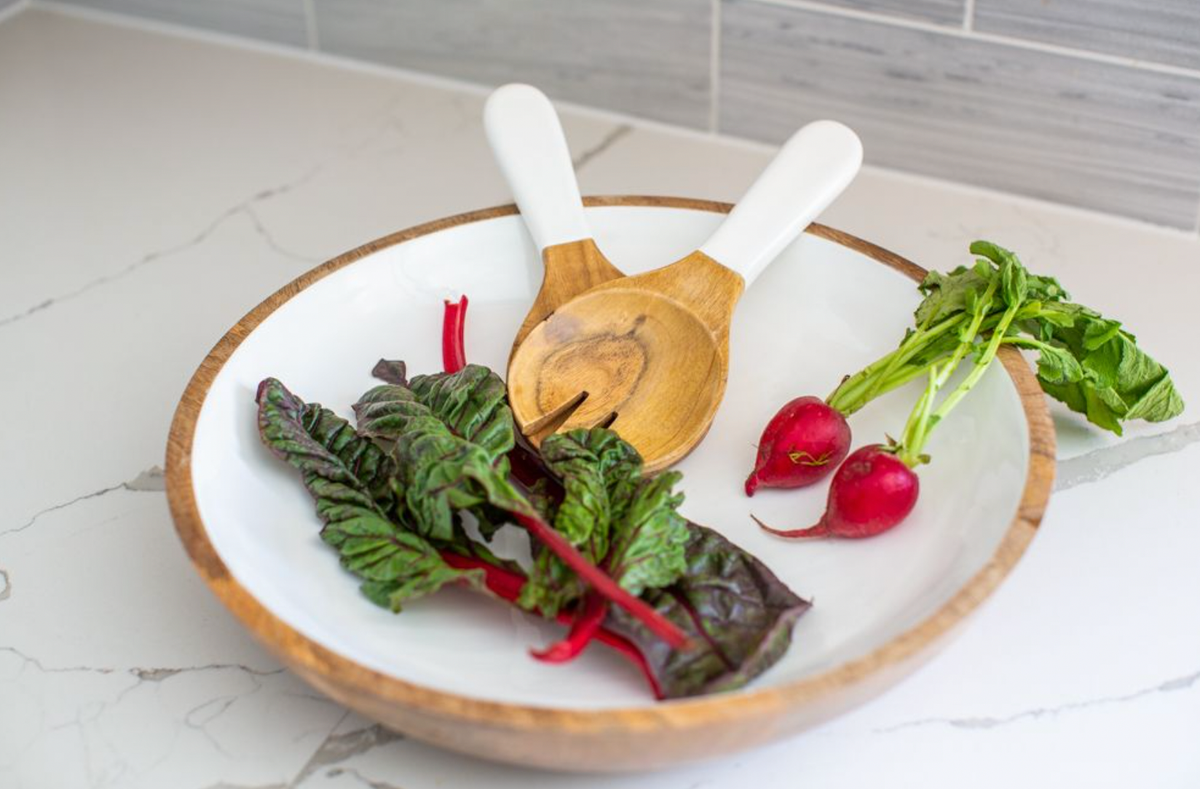 Mango Wood Salad Serving Bowl & Servers