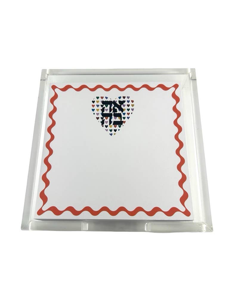 Notepad in Acrylic Holder, Ahava Heart