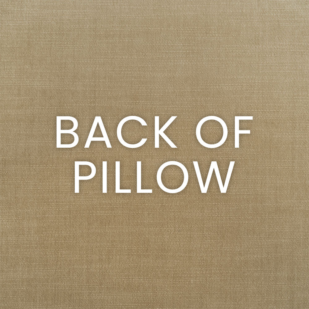 Text 'BACK OF PILLOW' on a beige fabric background