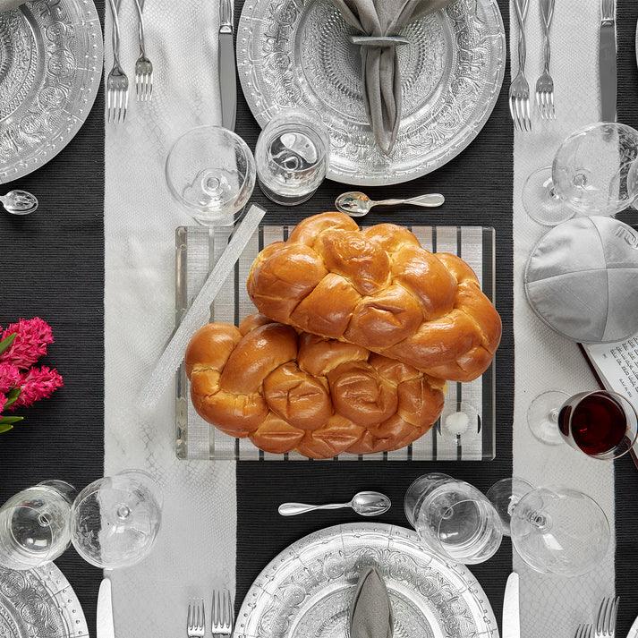 Striped Challah Board Silver Challah Board