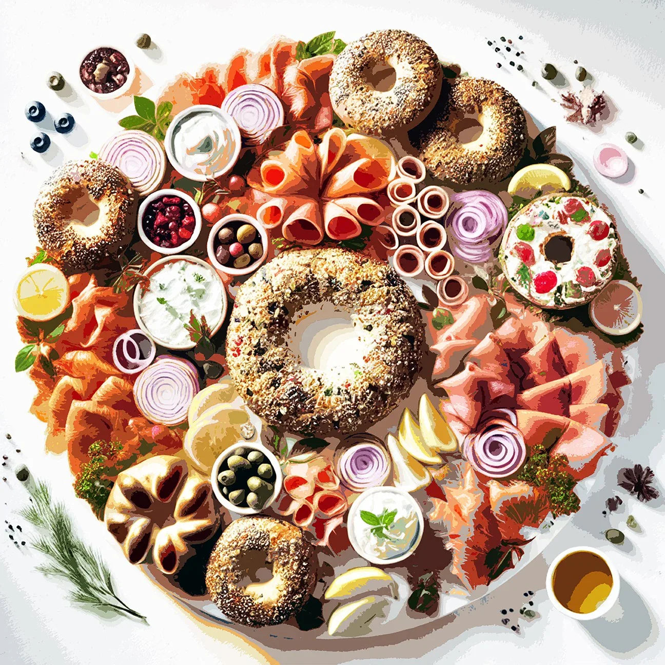 Bagels & Lox Round Tray Serving Tray