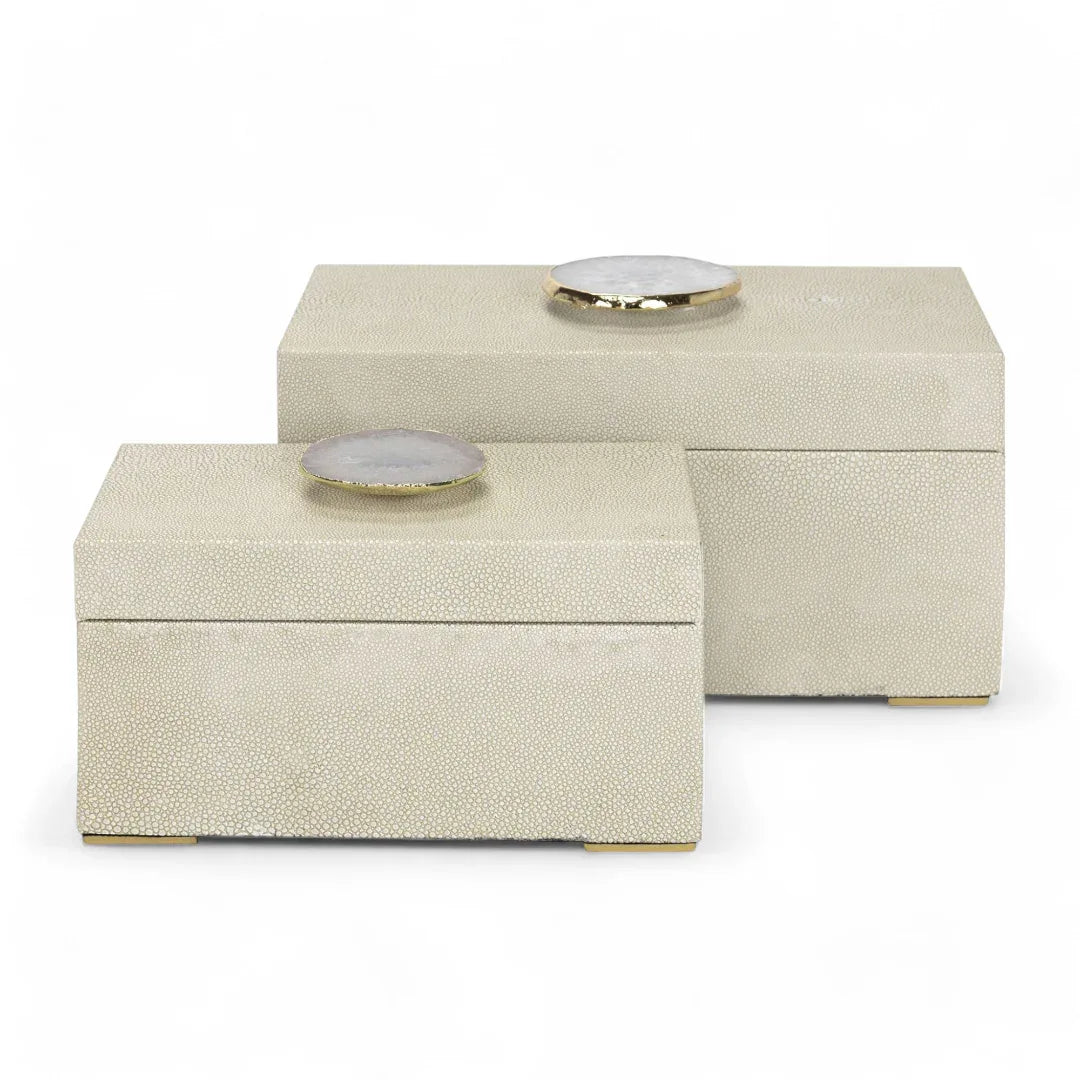 Berkley Beige Shagreen Leather Boxes Decorative Boxes