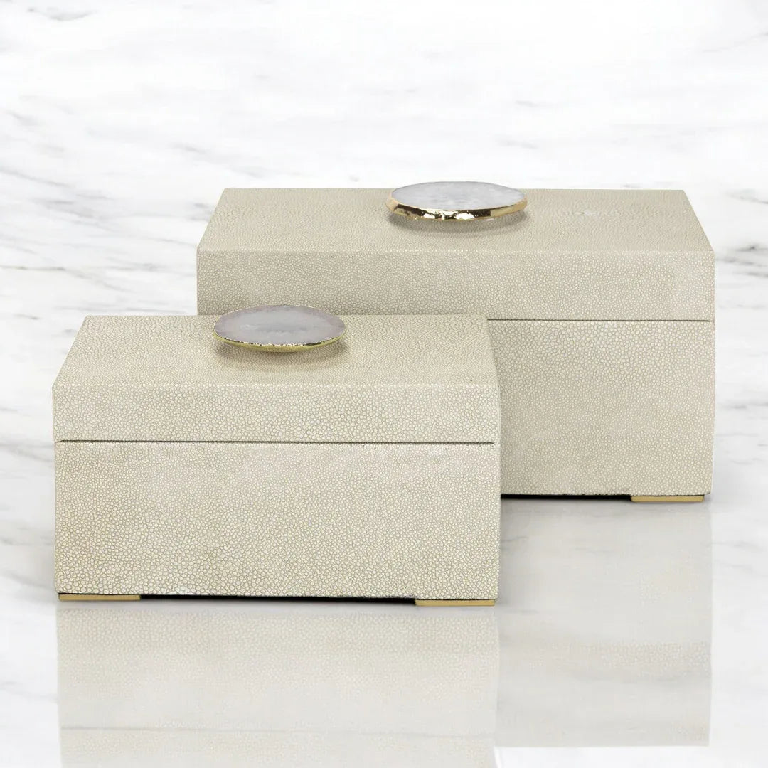 Berkley Beige Shagreen Leather Boxes Decorative Boxes