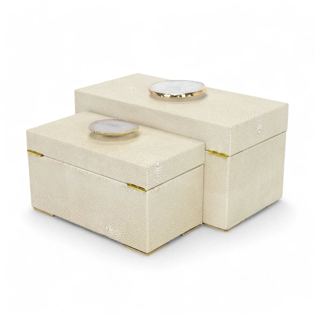Berkley Beige Shagreen Leather Boxes Decorative Boxes