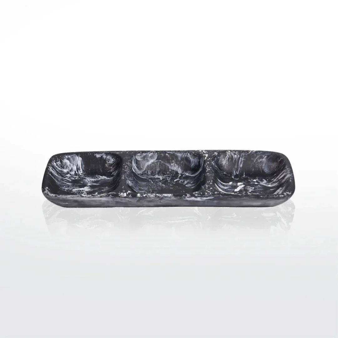 Everyday 3 Part Tray Medium Black Swirl Serving Tray