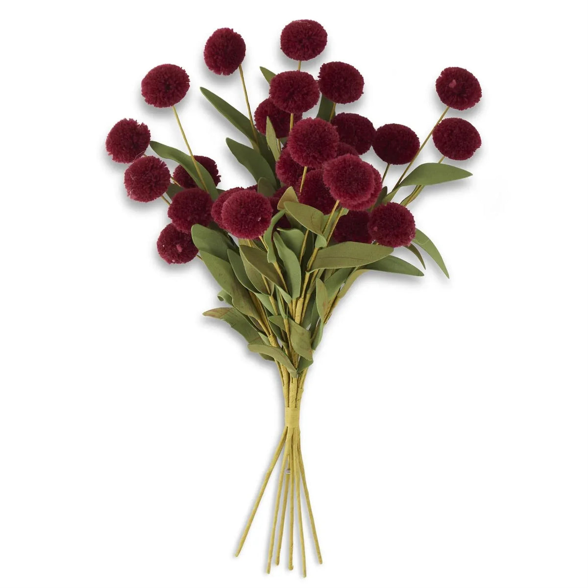 13" Pompom Pick w/Green Eva Leaves Bundle Burgundy faux floral